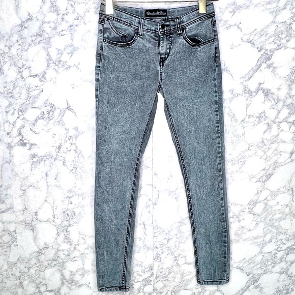 Vanilla Star Y2K Acid Wash Crackle Skinny Denim Jeans Girls 12 - Picture 2 of 9